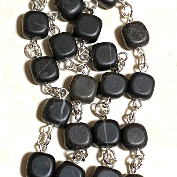 Genuine Black Agate Cube Necklace, Cute Dog Person Paw Print Pendant + Gemstone - Picture 7 of 9